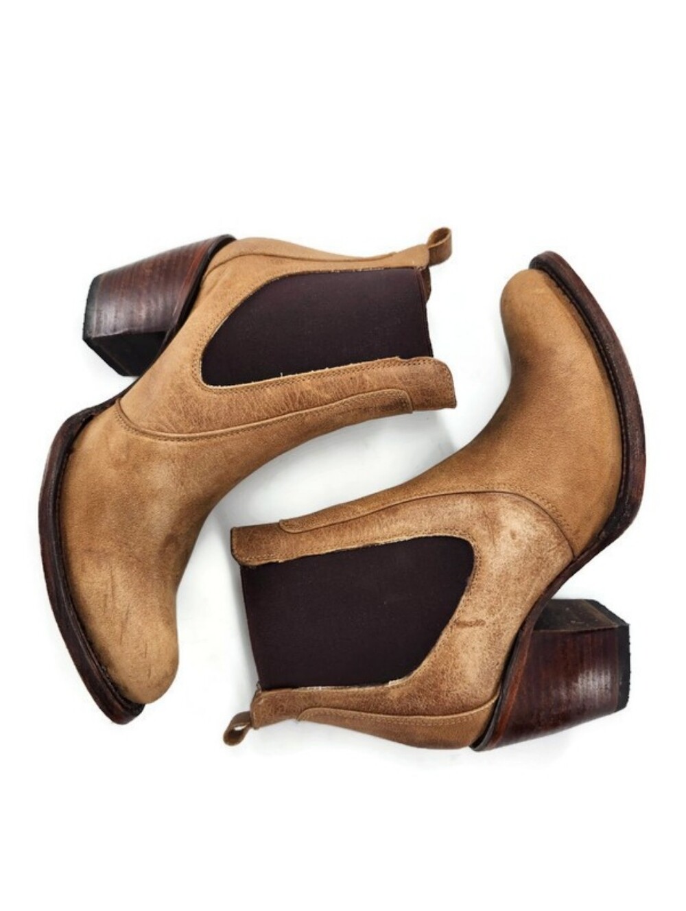 Circle G Corral Tan Distressed Leather Side Panels Western Heel Ankle Boots - Picture 8 of 15